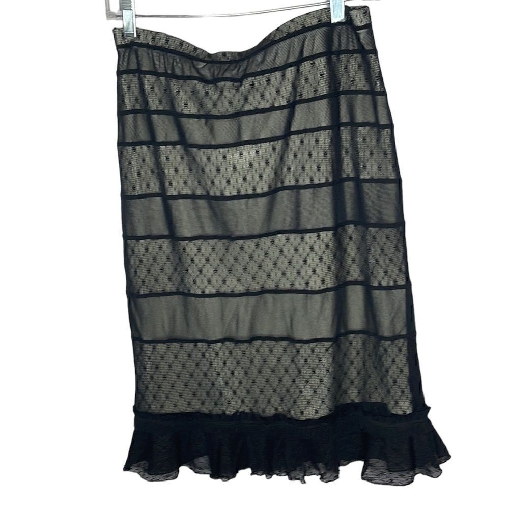 Express Black Sheer Lace Ruffle Peplum Pencil Skirt. Size Medium.‎